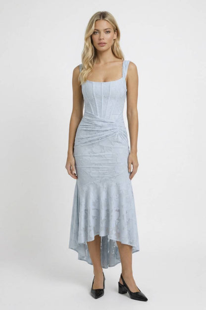 Maxi Jurk Dames - Bodycon met Asymmetrische Zoom | Getailleerd - Lichtblauw