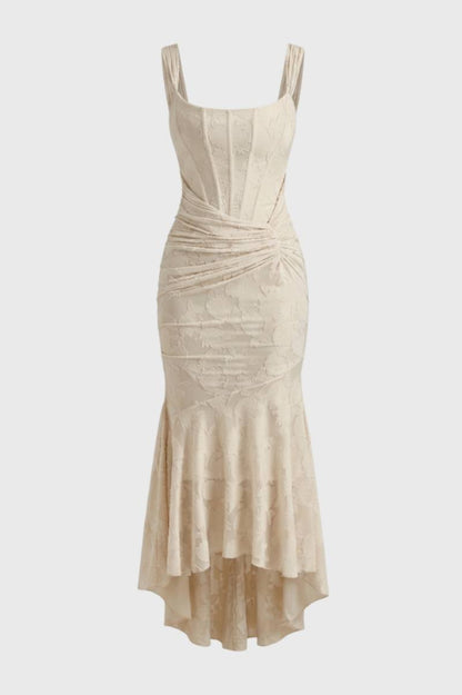 Maxi Jurk Dames - Bodycon met Asymmetrische Zoom | Getailleerd - Beige