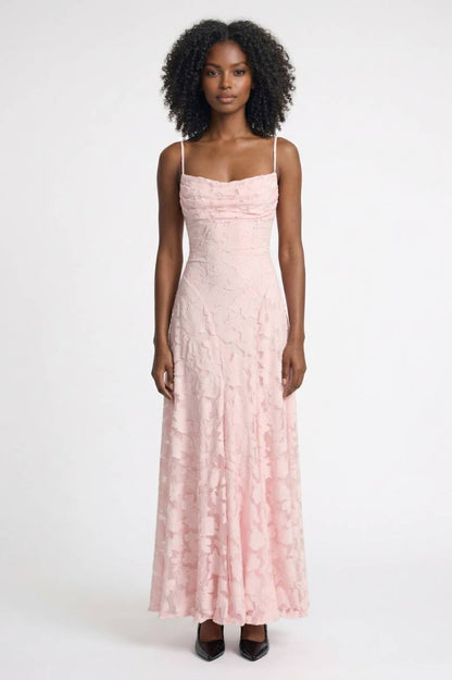Maxi Jurk Dames - Elegant met Dunne Bandjes | Getextuurde Stof — Lichtroze