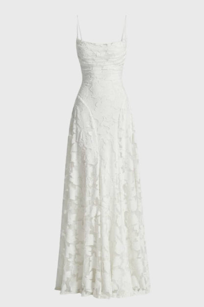 Maxi Jurk Dames - Elegant met Dunne Bandjes | Getextuurde Stof — Wit