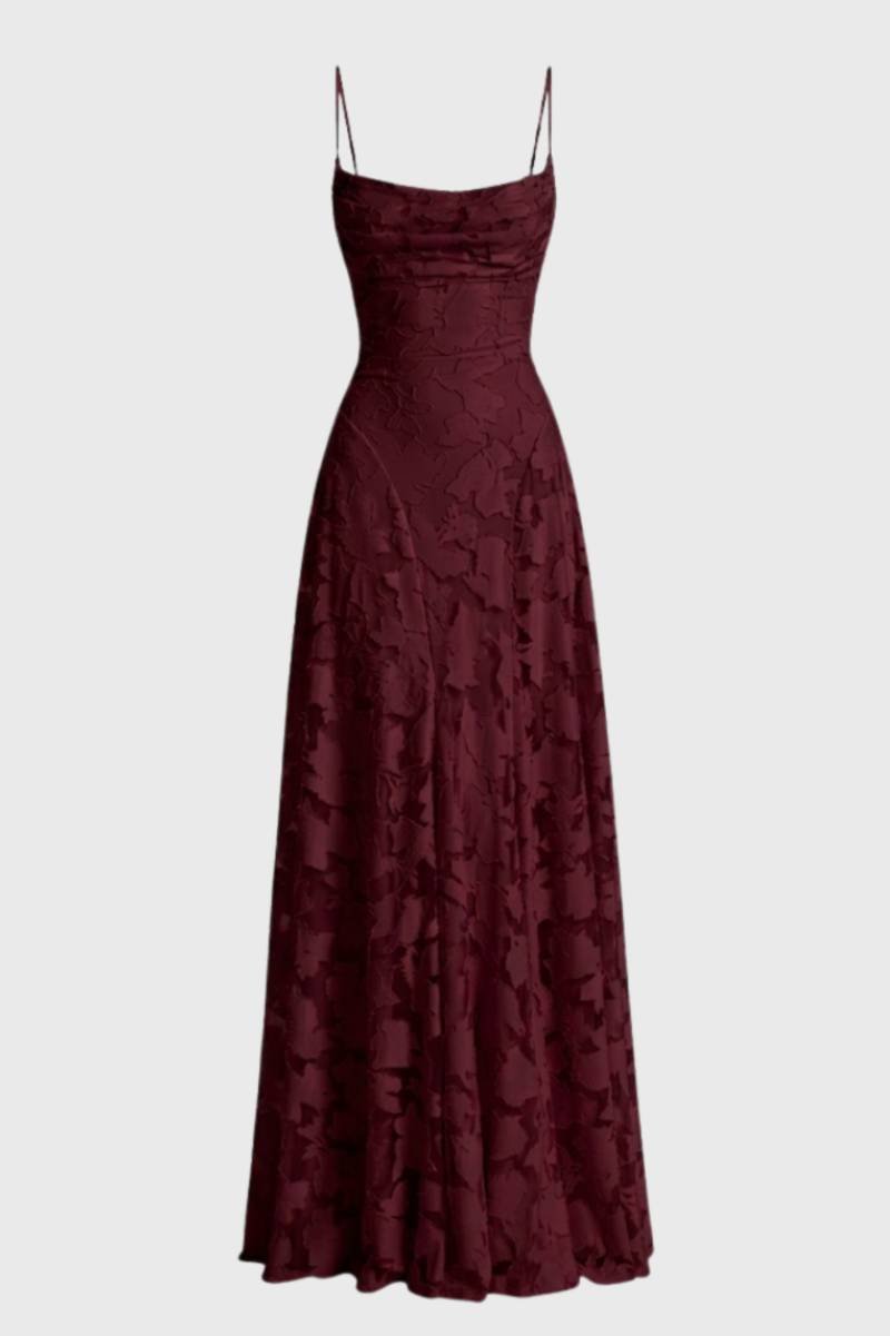 Maxi Jurk Dames - Elegant met Dunne Bandjes | Getextuurde Stof — Bordeaux