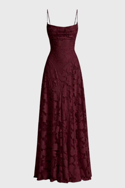 Maxi Jurk Dames - Elegant met Dunne Bandjes | Getextuurde Stof — Bordeaux