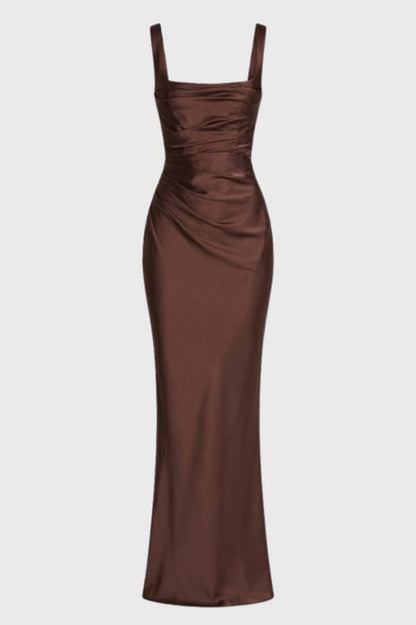 Maxi Jurk Dames - Getailleerd met Draperiedetail | Chique - Chocolade