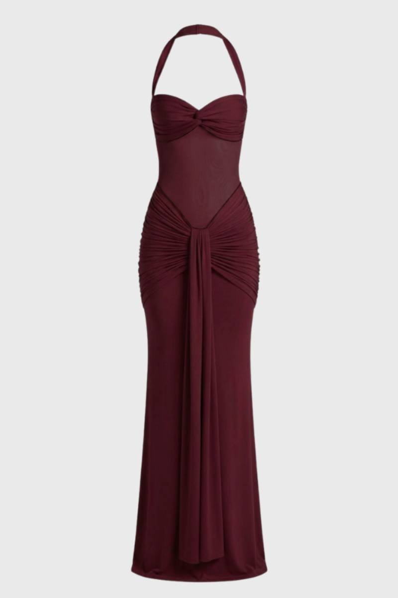 Jurk Dames Maxi Halterneck met Drapering en Lage Rug - StudioMarella