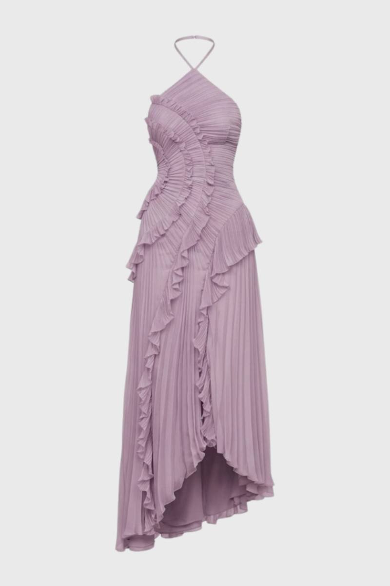 Dames Maxi Jurk Halter Asymmetrisch met Ruches - StudioMarella