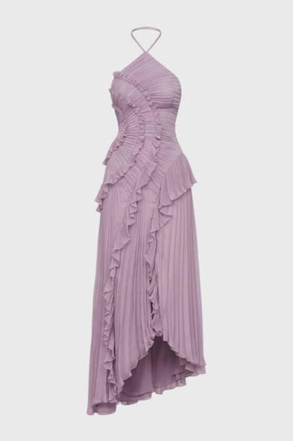 Dames Maxi Jurk Halter Asymmetrisch met Ruches - StudioMarella