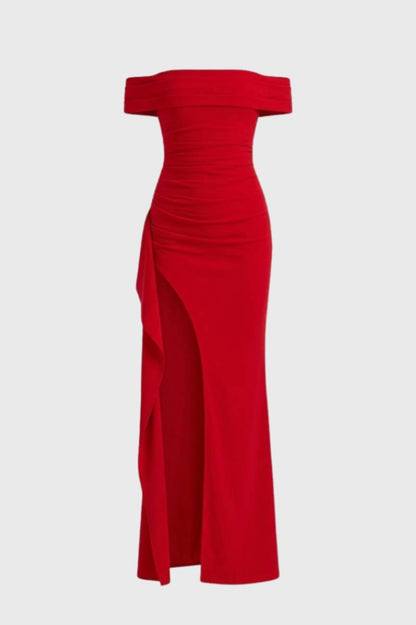 Dames Maxi Jurk Off Shoulder Split Zomerjurk Getailleerd - StudioMarella