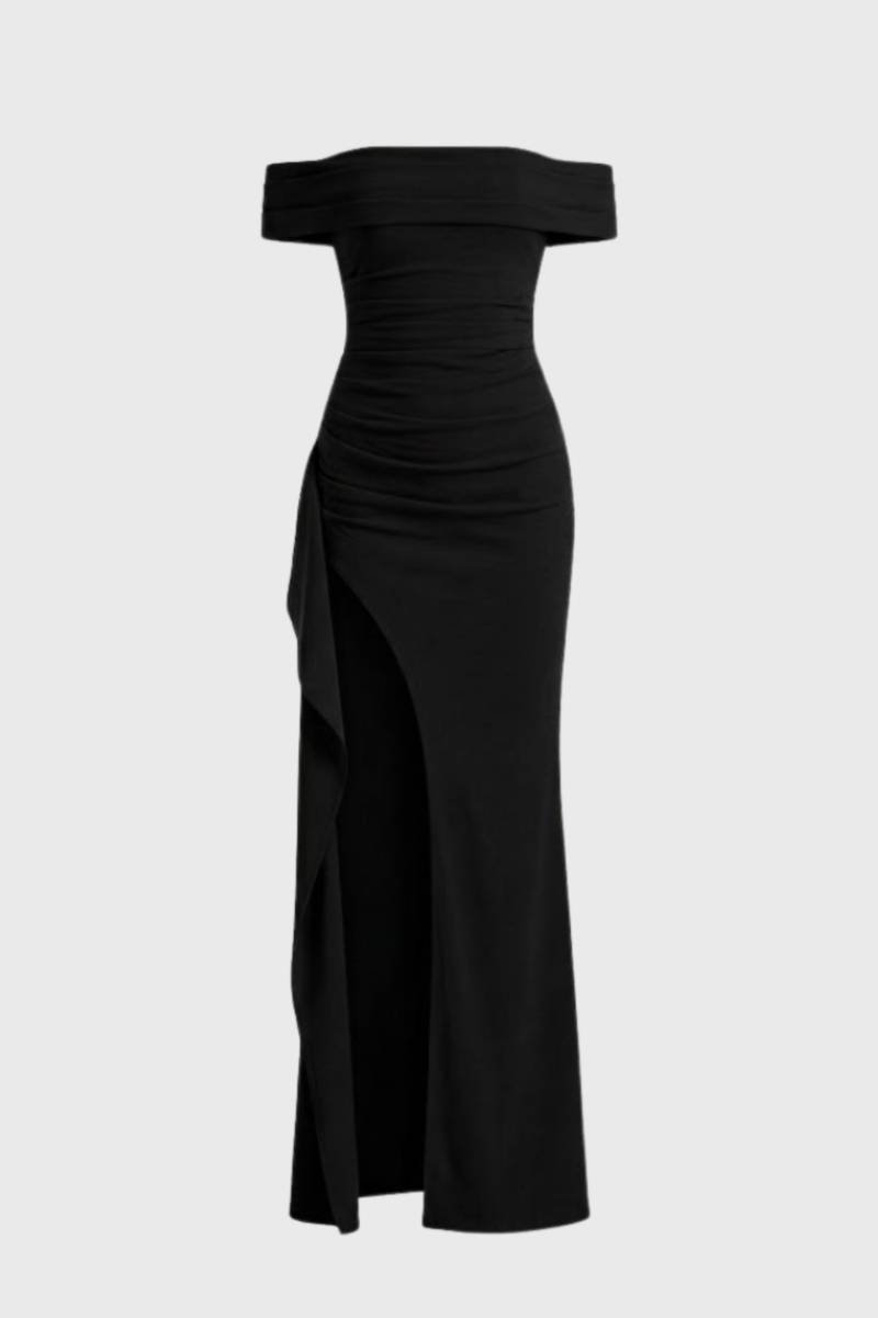 Maxi Jurk Dames - Off Shoulder met Split | Getailleerd - Zwart