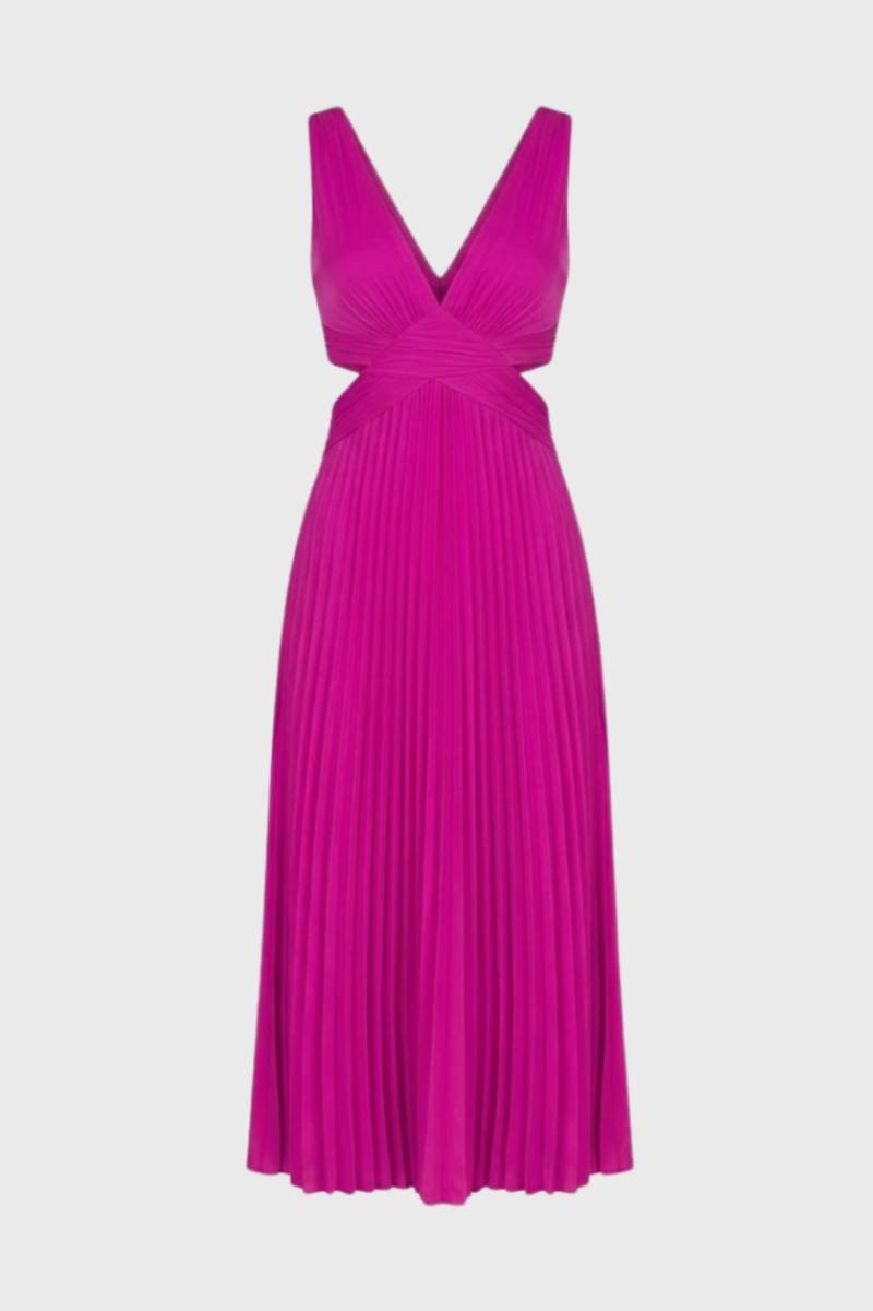 Maxi Jurk Dames - Plissé V-hals met Cut-Out Details | Elegant - Felroze