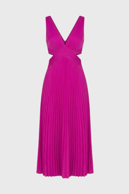 Maxi Jurk Dames - Plissé V-hals met Cut-Out Details | Elegant - Felroze