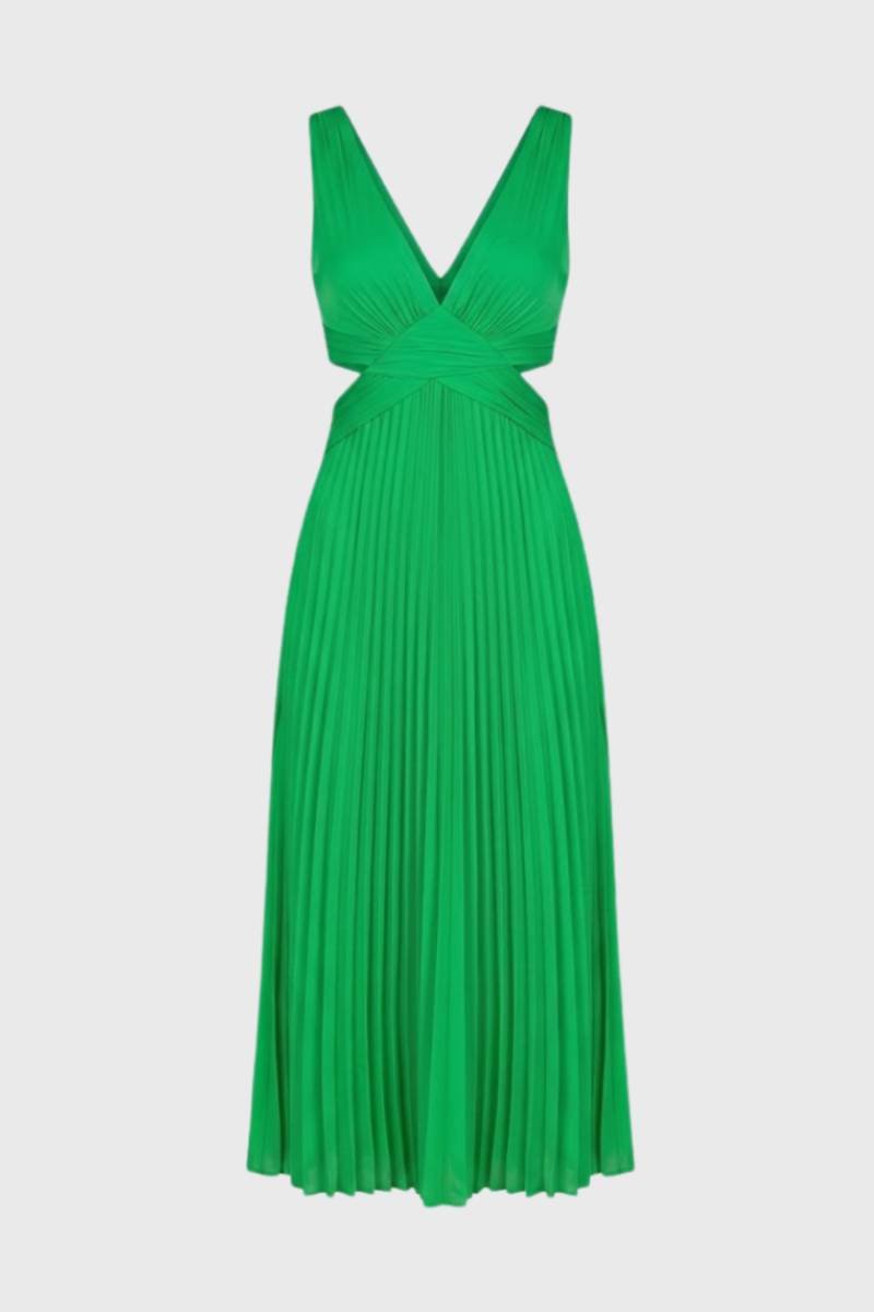 Maxi Jurk Dames - Plissé V-hals met Cut-Out Details | Elegant - Groen