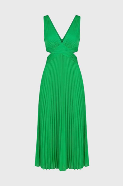 Maxi Jurk Dames - Plissé V-hals met Cut-Out Details | Elegant - Groen