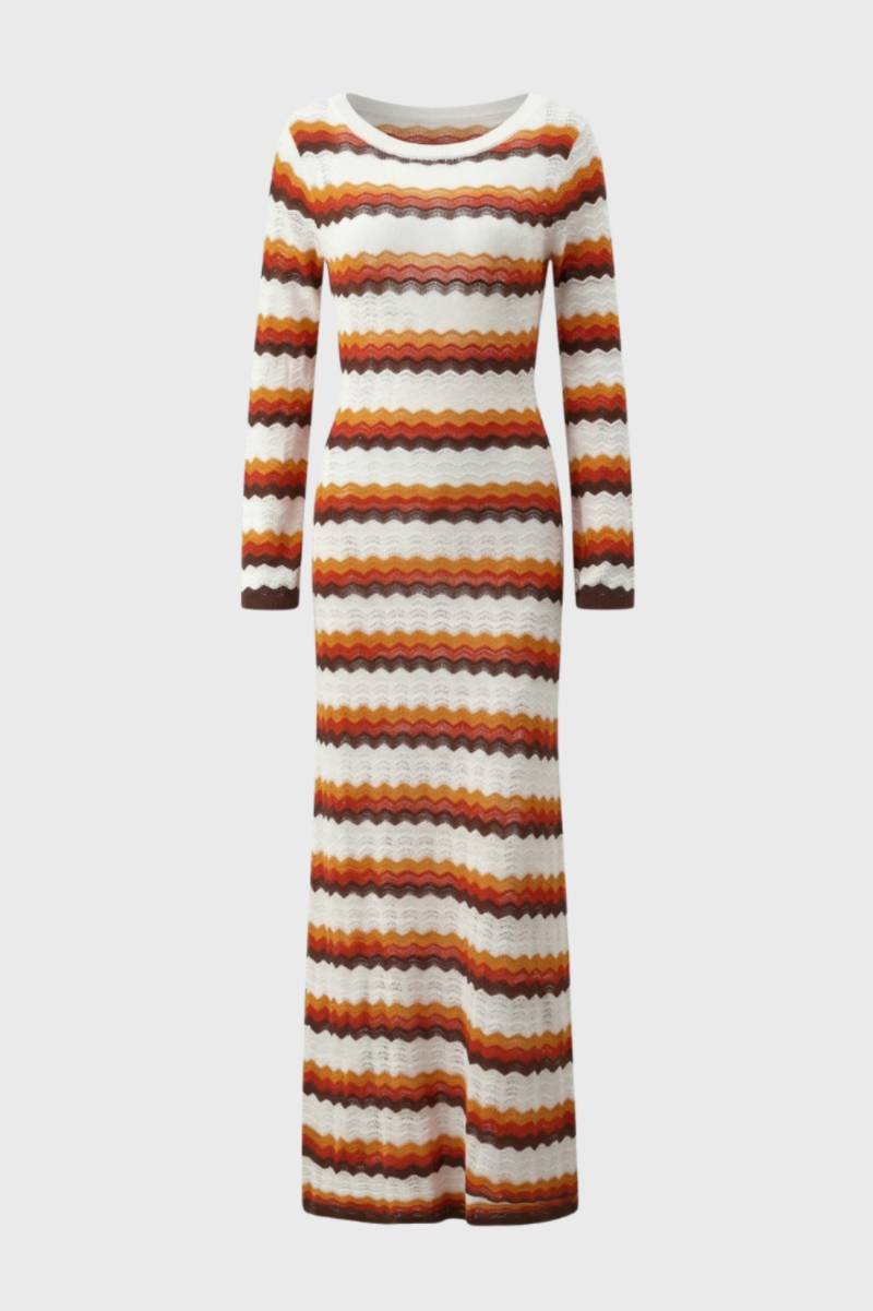 Dames Maxi Jurk Lange Mouwen Retro Zigzag Print - StudioMarella