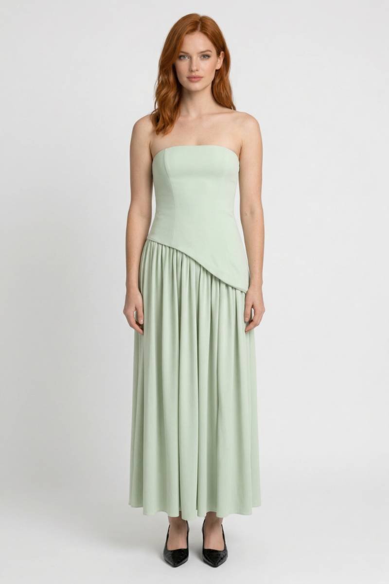 Maxi Jurk Dames - Strapless met Asymmetrisch Detail | Elegant - Mintgroen