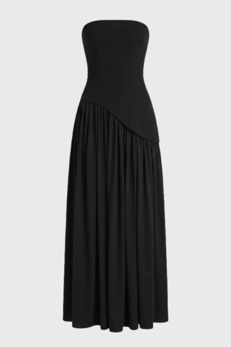 Maxi Jurk Dames - Strapless met Asymmetrisch Detail | Elegant - Zwart