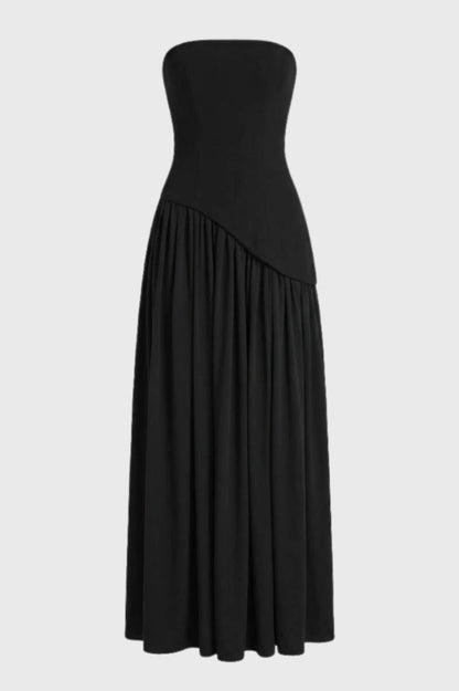 Maxi Jurk Dames - Strapless met Asymmetrisch Detail | Elegant - Zwart