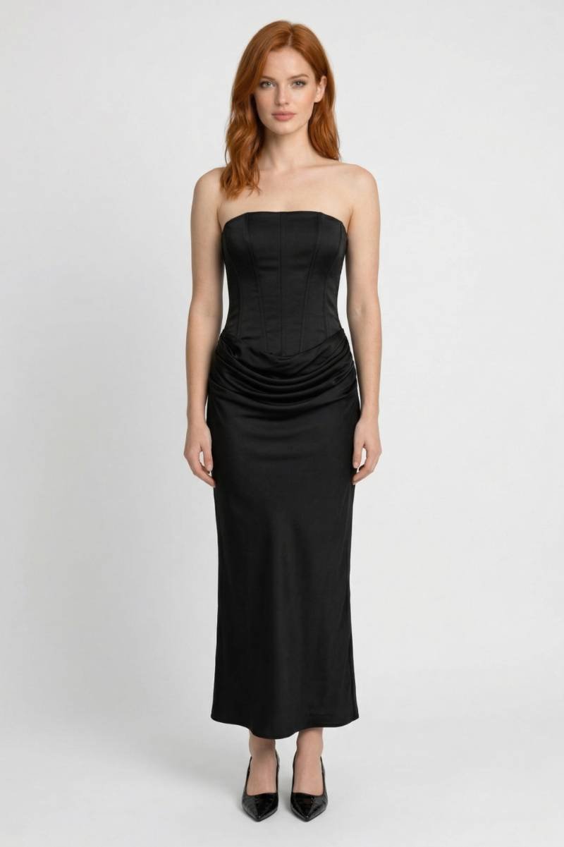 Maxi Jurk Dames - Strapless met Gerimpelde Taille | Elegant - Zwart