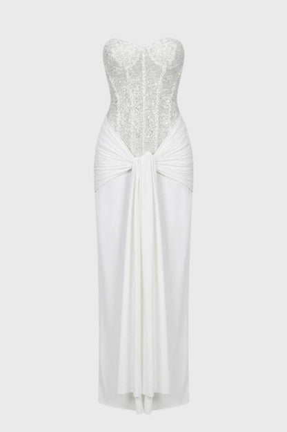 Dames Maxi Jurk Strapless met Glitter en Ceintuur - StudioMarella