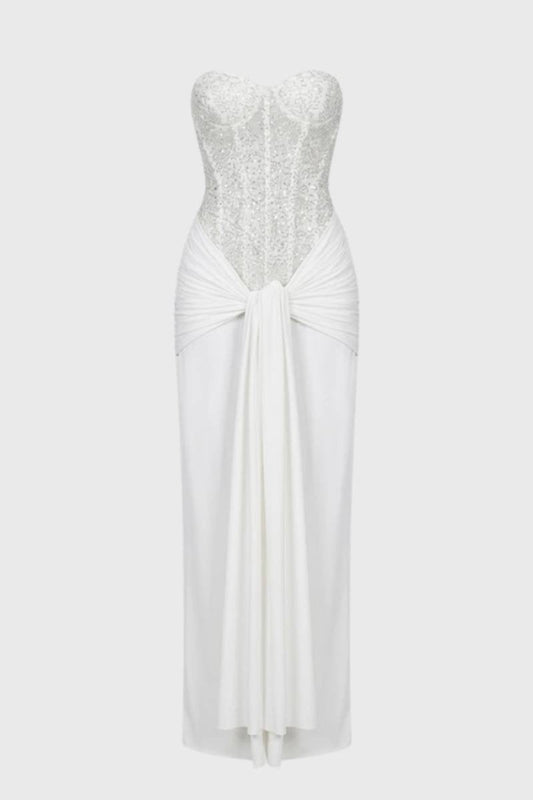 Dames Maxi Jurk Strapless met Glitter en Ceintuur - StudioMarella