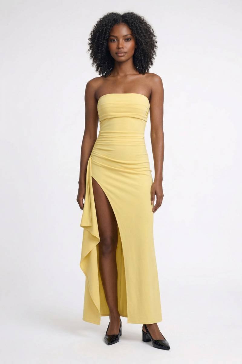 Maxi Jurk Dames - Strapless met Split | Getailleerd - Geel