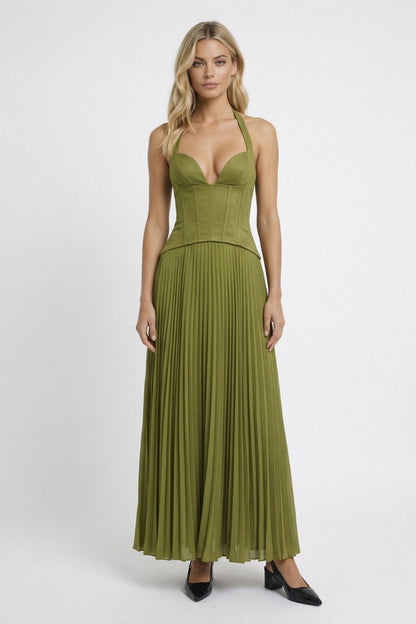 Dames Maxi Jurk met Corset en Plissé Rok - StudioMarella