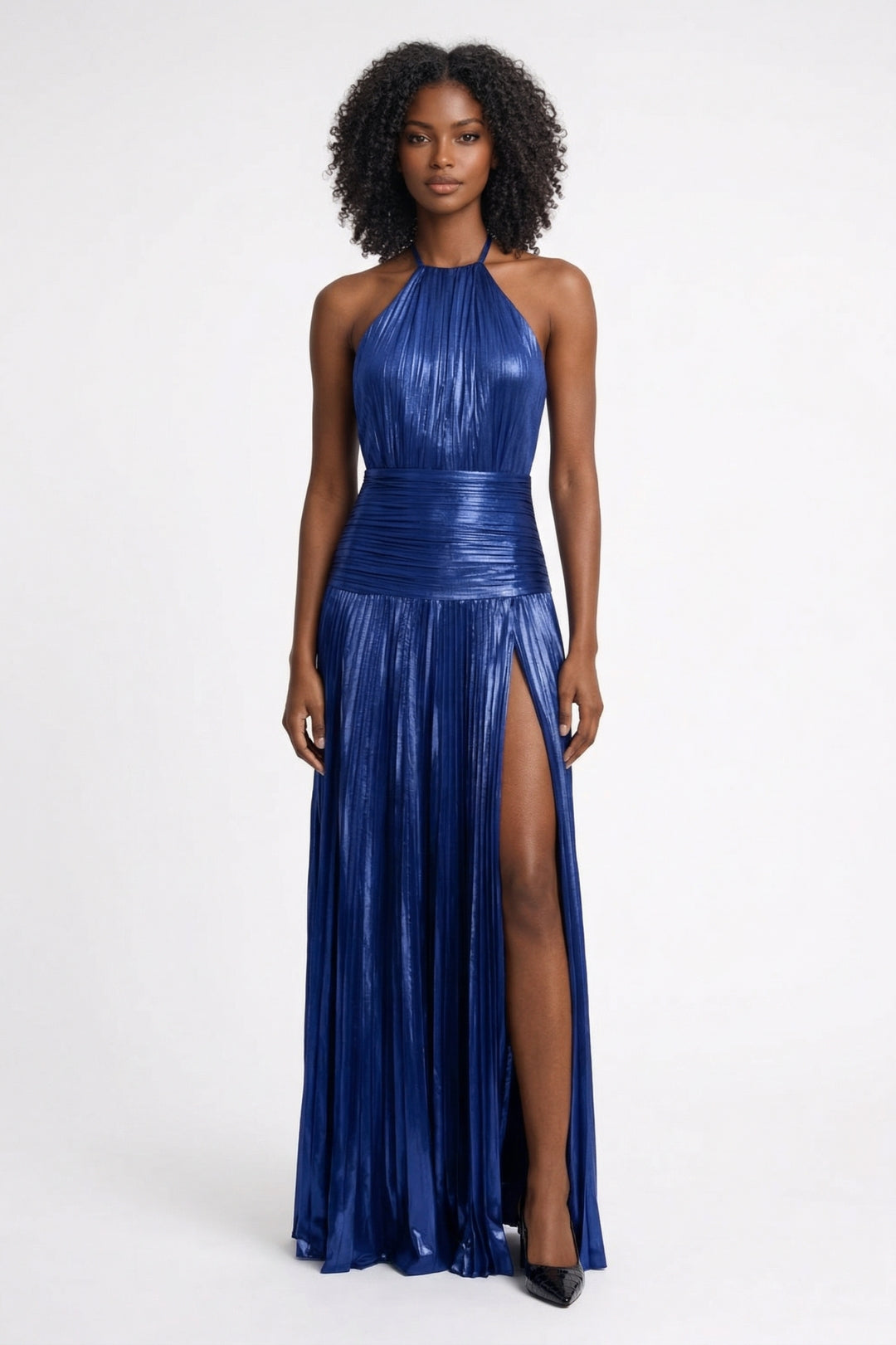 Maxi Jurk Dames Metallic Plissé Elegant met Split - StudioMarella
