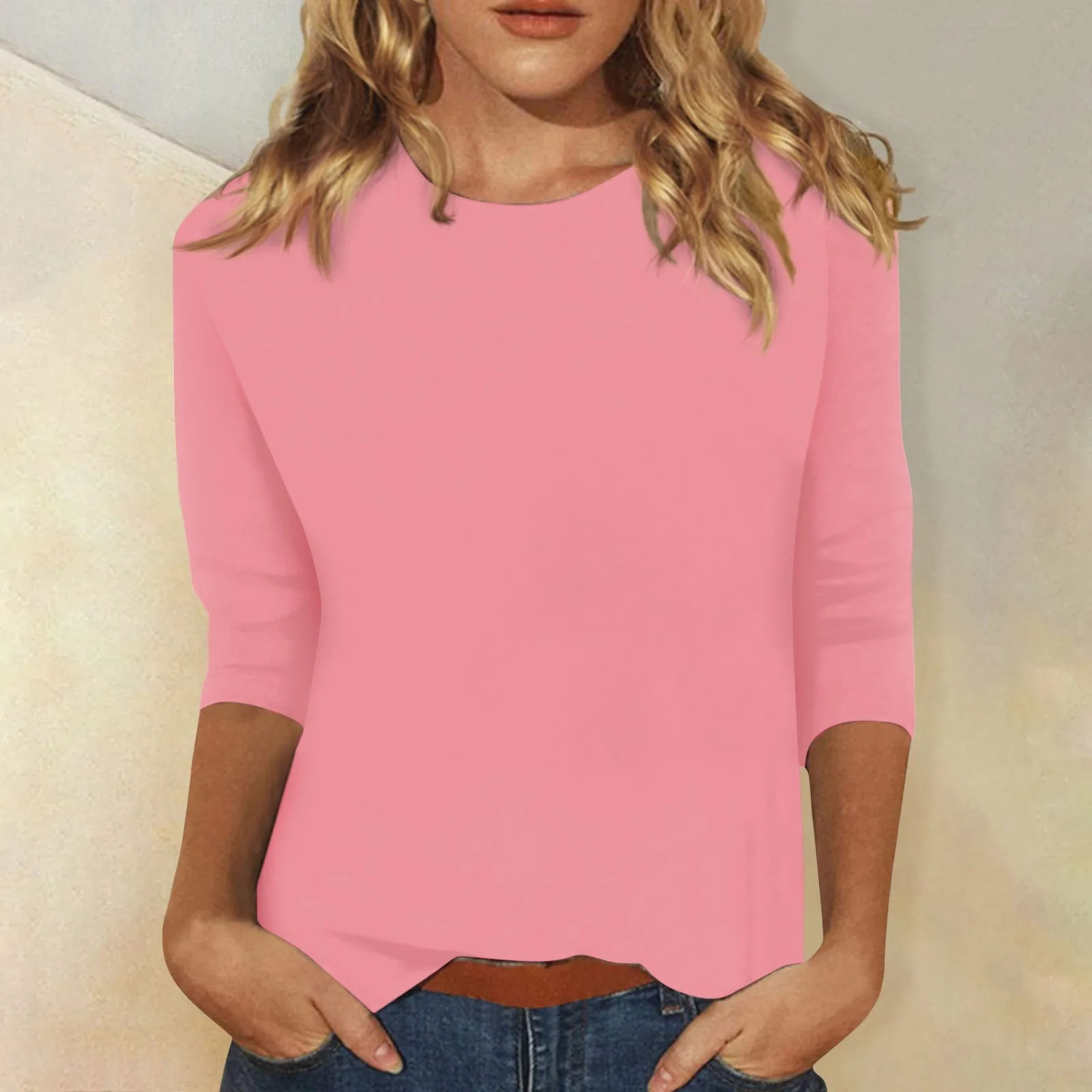 Dames Shirt Lange Mouwen Ronde Hals Effen Kleur - StudioMarella