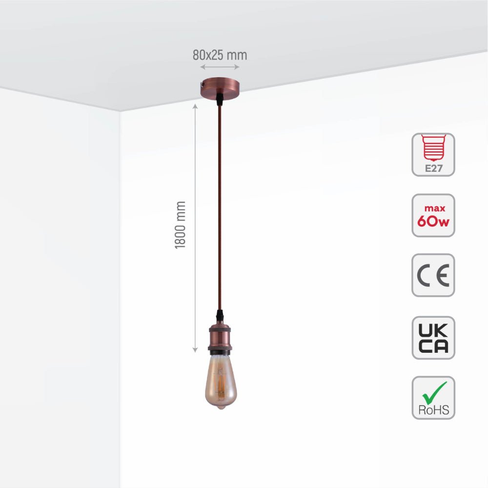 Hanglamp Vintage Industrieel Retro E27 Antiek Rood Brons Goud Nikkel Dimbaar Verstelbaar