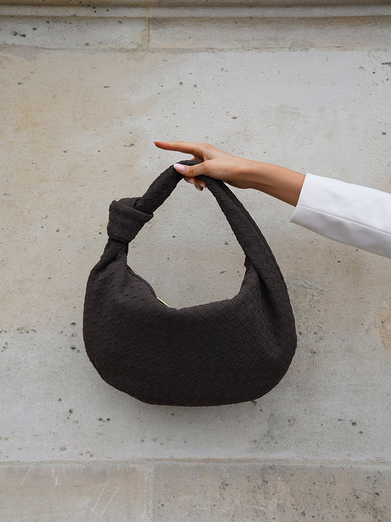 Gevlochten Zwart Hobo Tas met Knoop Detail Stijlvol