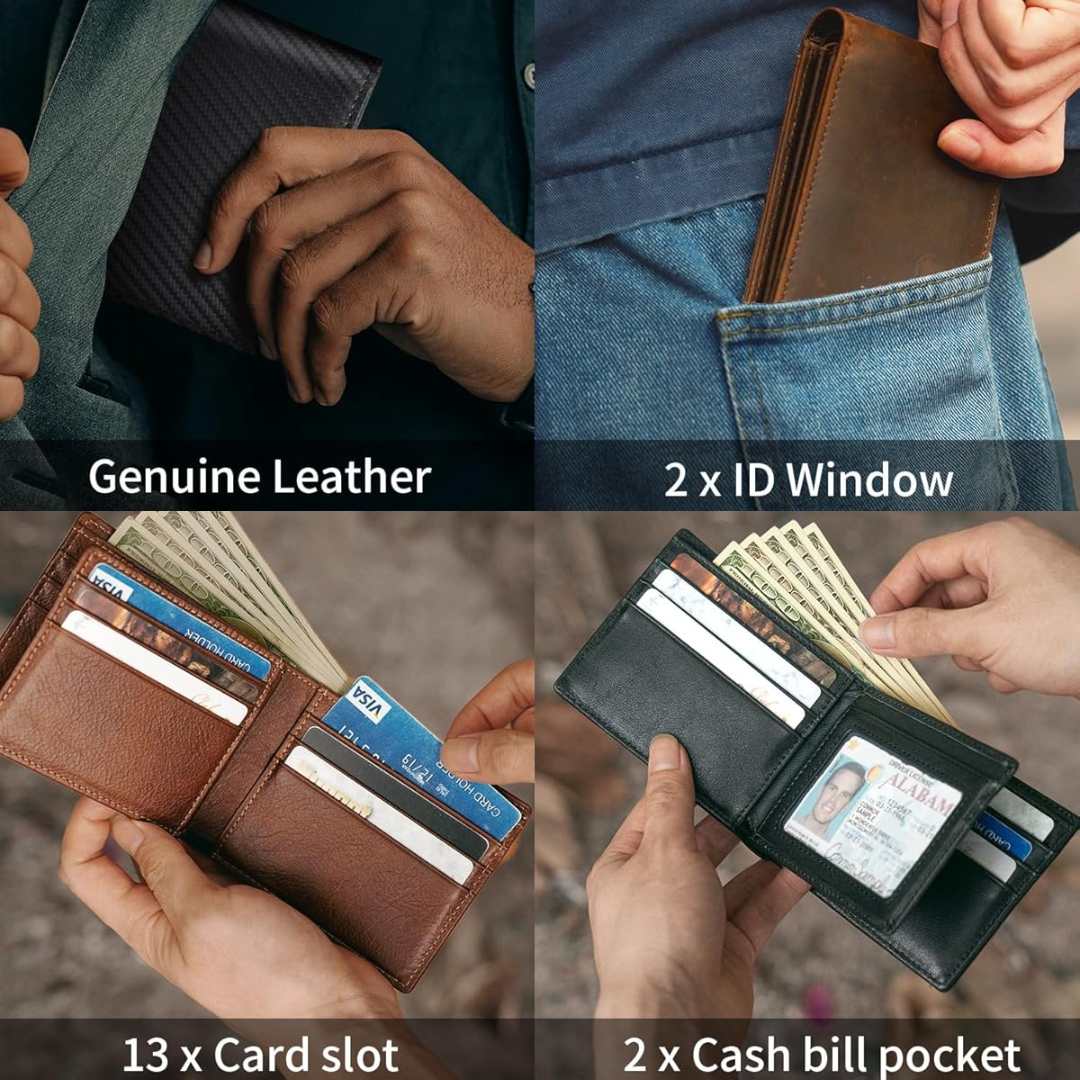 Leren Bifold Portemonnee met RFID Bescherming voor Heren – Compacte Uitvoering 13 Kaartsleuven Veilig Betalen