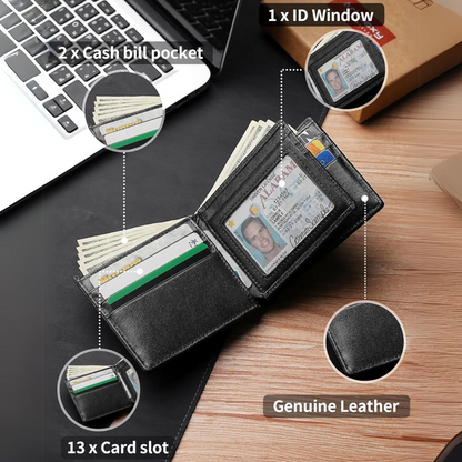 Leren Bifold Portemonnee met RFID Bescherming voor Heren – Compacte Uitvoering 13 Kaartsleuven Veilig Betalen