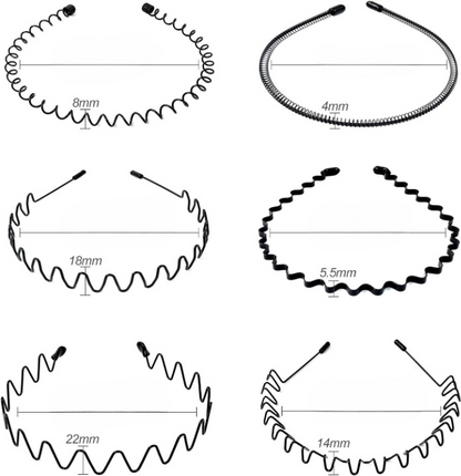 Metalen Haarband voor Heren – Gegolfde en Zigzag Styling – Comfortabel en Duurzaam – Set van 6 Stuks