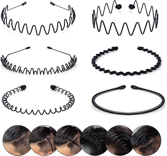 Metalen Haarband voor Heren – Gegolfde en Zigzag Styling – Comfortabel en Duurzaam – Set van 6 Stuks