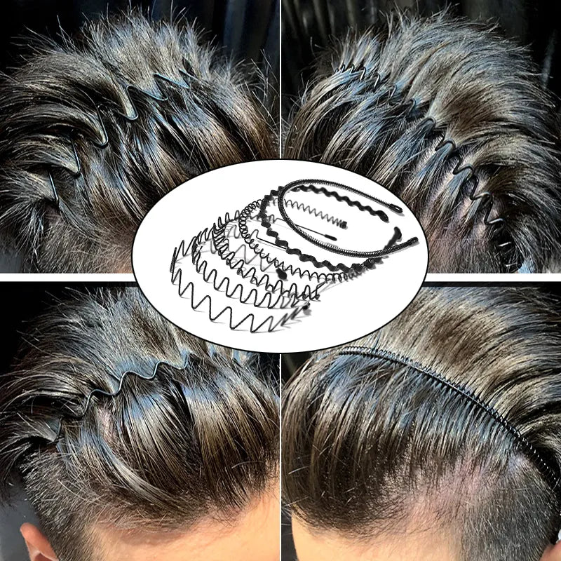 Metalen Haarband voor Heren – Gegolfde en Zigzag Styling – Comfortabel en Duurzaam – Set van 6 Stuks