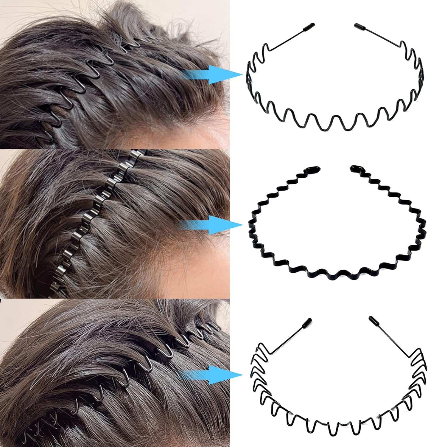 Metalen Haarband voor Heren – Gegolfde en Zigzag Styling – Comfortabel en Duurzaam – Set van 6 Stuks