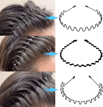 Metalen Haarband voor Heren – Gegolfde en Zigzag Styling – Comfortabel en Duurzaam – Set van 6 Stuks