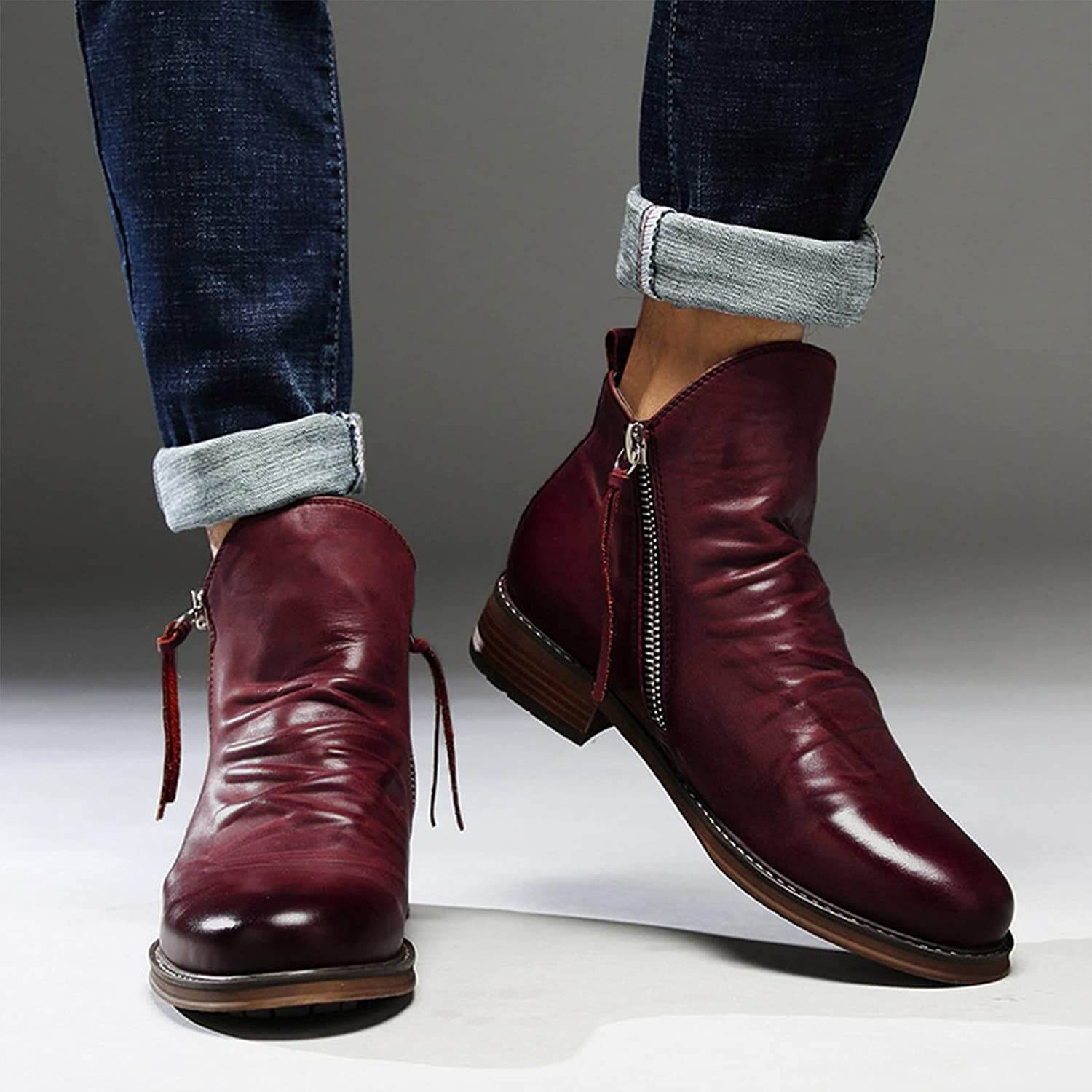 Bruine Leren Laarzen Heren Casual Stijl - StudioMarella