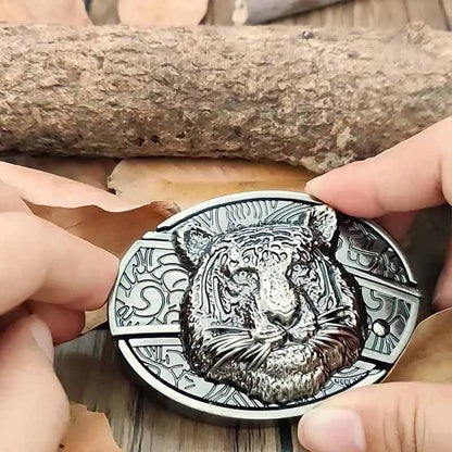 Metalen Ovale Western Riem Gesp met Ingebouwd EDC-Gereedschap | 24 Designs | Zinklegering | 7,7 x 6 cm