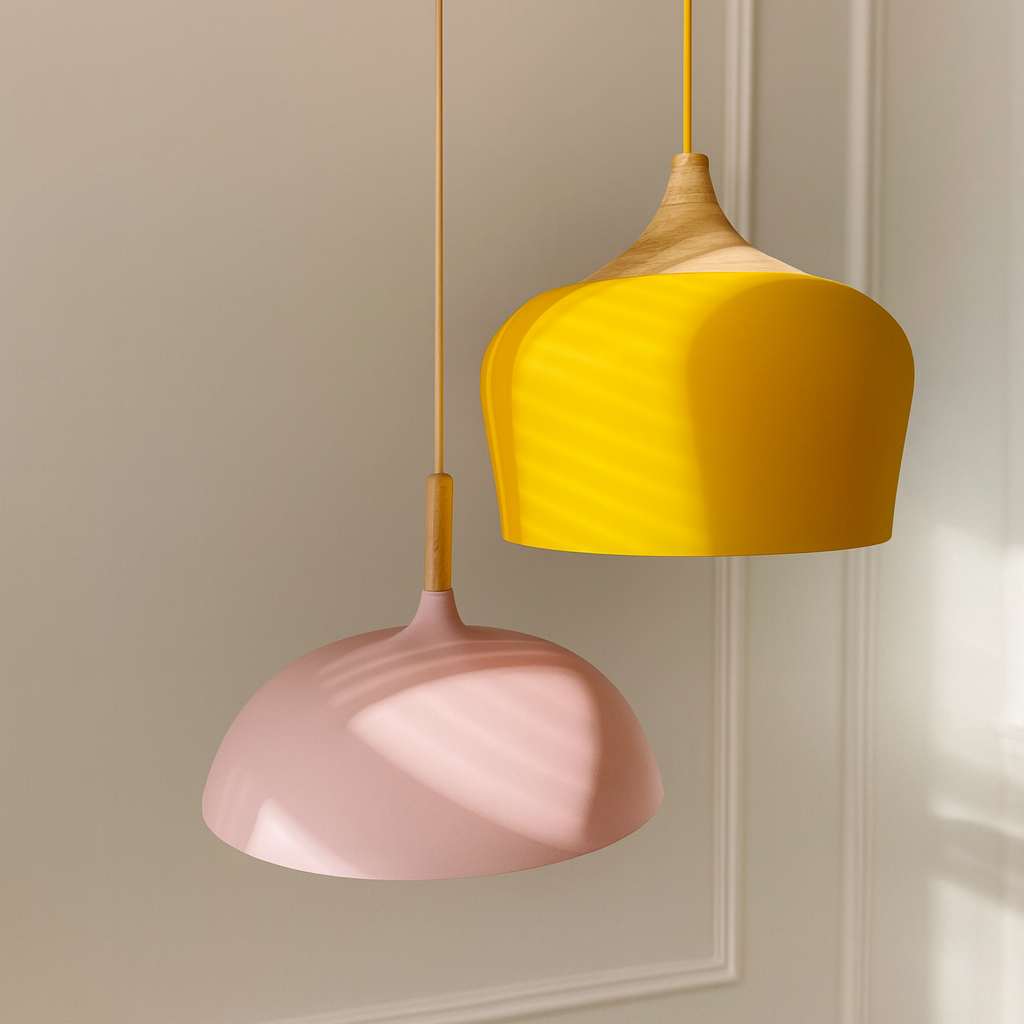 Hanglamp Pastel Aluminium Hout Retro Koepel Bol E27 Kinderkamer Woonkamer