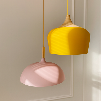 Hanglamp Pastel Aluminium Hout Retro Koepel Bol E27 Kinderkamer Woonkamer