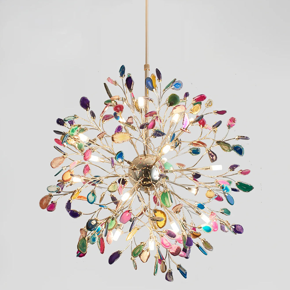 Agaat Kroonluchter met Braziliaanse Edelsteenschijven Roségoud Frame Luxe Hangverlichting voor Eetkamer Woonkamer Slaapkamer