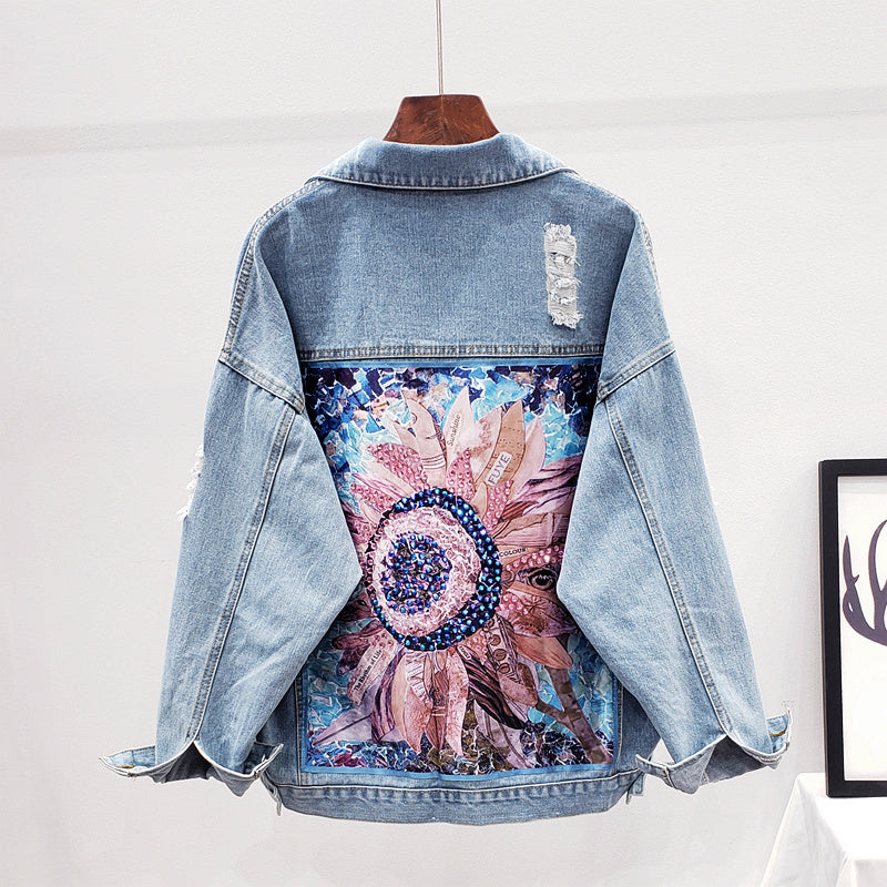 Leather Jack met Zonnebloem Print - StudioMarella