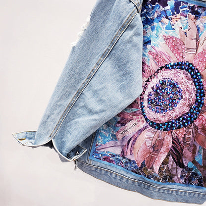 Leather Jack met Zonnebloem Print