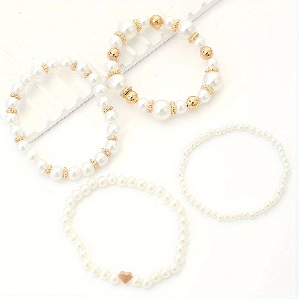 Armbanden Set van 4 met Kunstparels Elegante Sieraden