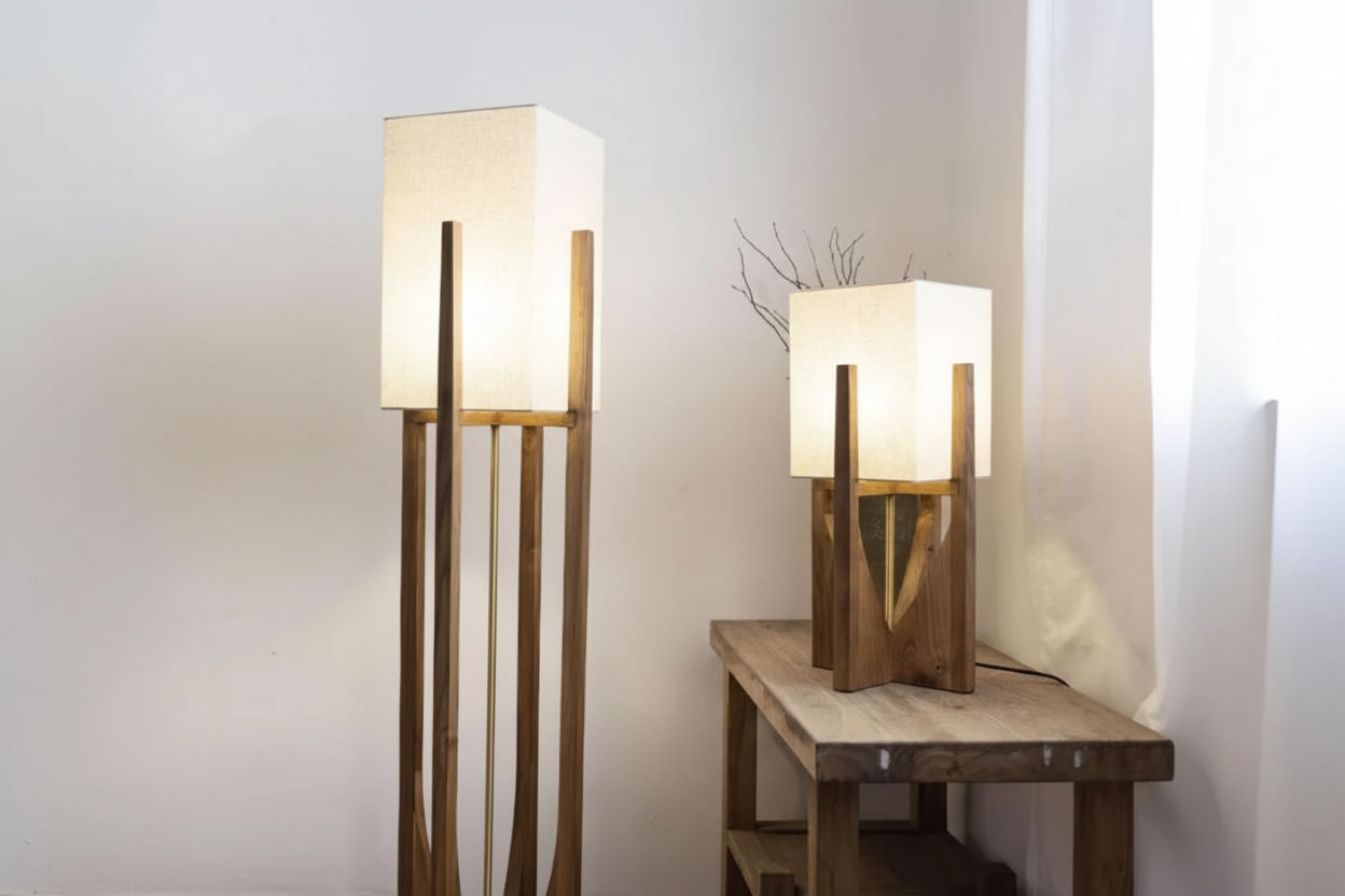 Vloerlamp Massief Hout Japandi Perkamentpapier Handgemaakt Minimalistisch 3 Maten LED