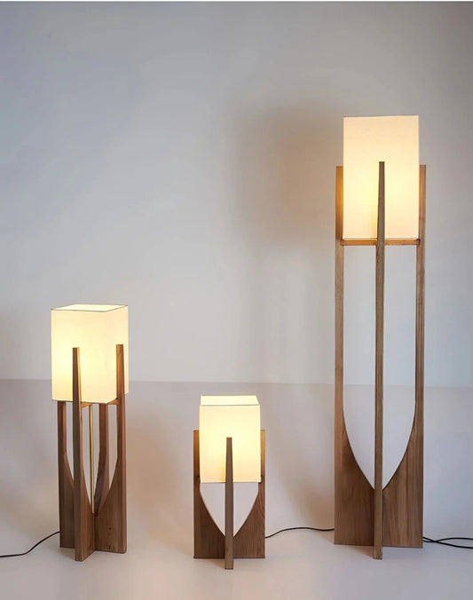 Vloerlamp Massief Hout Japandi Perkamentpapier Handgemaakt Minimalistisch 3 Maten LED