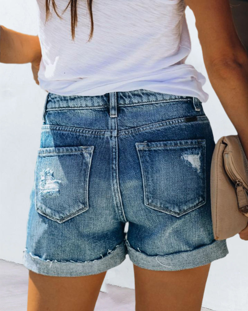Mid-rise jeansshorts in de kleur Blauw voor dames in stijl ideaal voor de lente.