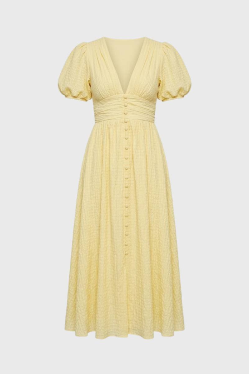 Midi Jurk Dames met Pofmouwen en V-Hals - StudioMarella