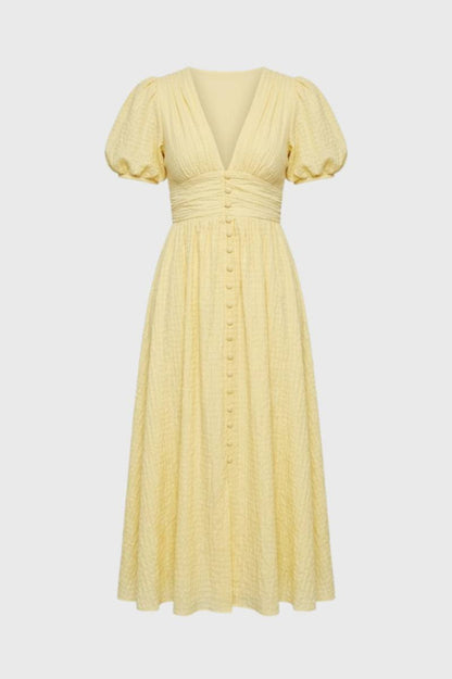 Midi Jurk Dames met Pofmouwen en V-Hals - StudioMarella