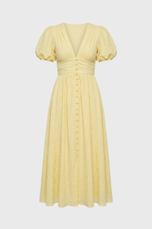 Midi Jurk Dames met Pofmouwen en V-Hals - StudioMarella